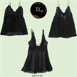 Retro Y2K Black Mesh Slip Cami Top (GRV-12-471)