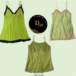 Vintage Y2K Light Green Slip Mini Dresses - Featur..