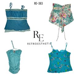 Y2K Oceanic Blue Cute Cami Tops (RE-383)