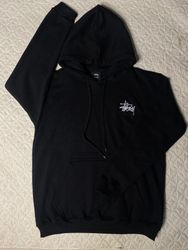 Stussy rework style black hoodie with front embroi..