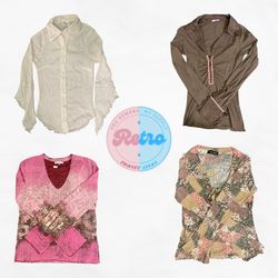 Y2K European Boho Fairy Long Sleeve Mesh Tops Mix ..