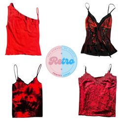 Y2K Crimson Red Women Tops: 18 Pcs