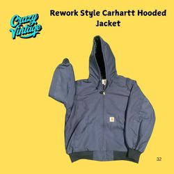 Giacca Blu con Cappuccio Carhartt Stile Rework