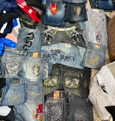 Hip hop and  embroidery jeans mix