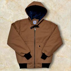 Veste Carhartt style rework camel avec capuche.