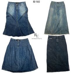 Saia Longa de Mistura em Denim Y2K (RE-543)