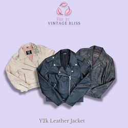 🔥 Y2K Vintage Leather Jacket – 2000s Baddie Moto ..