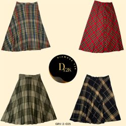 Vintage Denim Long Check Skirt – Effortless Chic (..