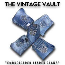 Embroidered Flared Jeans For Women - 25 pcs