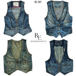 Gilets en denim de style rétro Y2K (RE-597)