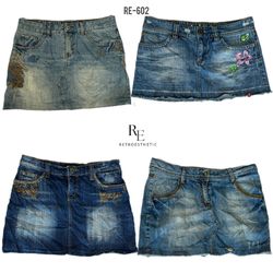 Y2K Unique Embroidered Denim Micro Mini Skirts (RE..