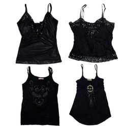 Y2K All Black Beaded Tops