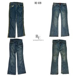 Jeans de mezclilla acampanados únicos Y2K (RE-619)