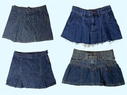 Y2K Denim Flare: Pleated & Frayed Mini Skirt Aesth..