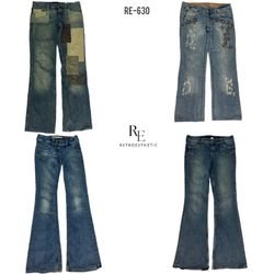 Jeans de mezclilla acampanados únicos Y2K (RE-630)