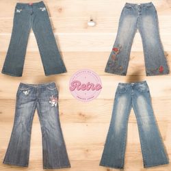 Y2K Vintage Flared Embroidered Jeans: 10 Pcs