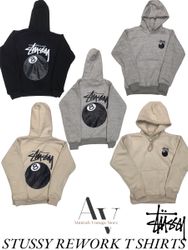 Rework style STUSSY 8ball pigment dye hoodies