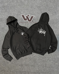 Stüssy Rework Style Black Pull Over Fleece Hoodies..