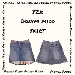 (FF-704) y2k denim midi skirt