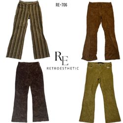 Pantaloni in corduroy unici a palazzo Y2K (RE-706)