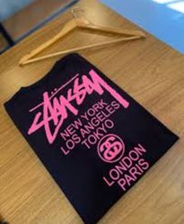 Stussy Rework Style World Tour Pink Title Black T-..