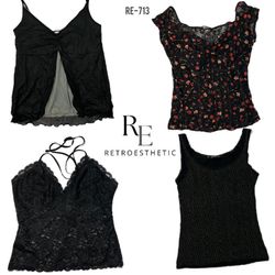 Y2K All Black Rave Cami Tops (RE-713)