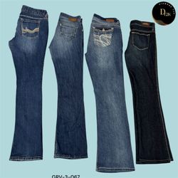 Women's Distressed Flare Jeans – High Waist & Stre..