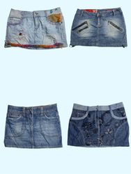 Funky Y2K: Painted & Embroidered Denim Mini Skirt(..