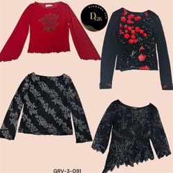 Elegant Red & Black Polyester Blouse – Long Sleeve..