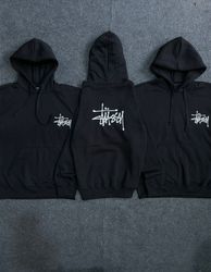 Stüssy Überarbeitungsstil Schwarze Fleece-Hoodies-..