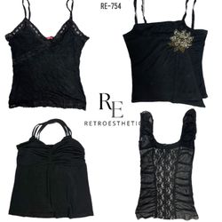 Y2K All Black Gothic Cami Tops (RE-754)