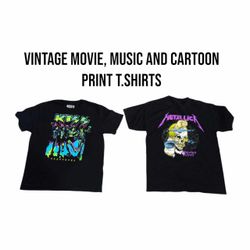 Vintage music, cartoon, movie printed T.shirt