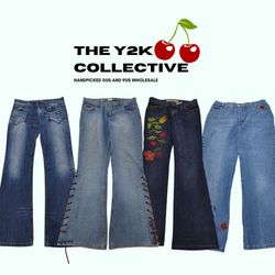 Y2K ユニーク刺繍付きフレアジーンズ（TEC05）