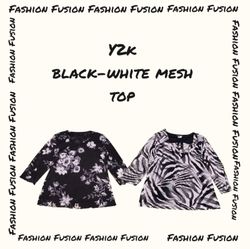(FF-731) y2k black and white Mesh tops
