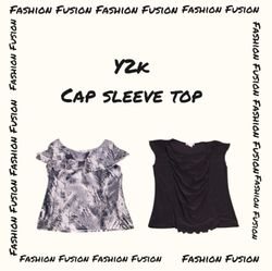 (FF-732) y2k cap sleeve black and white tops