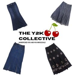 Jupes maxi en denim avec vibe Woodstock Y2K (TEC24..