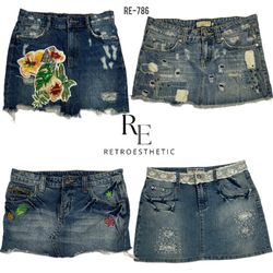 Gonne di jeans uniche con decorazioni Y2K (RE-786)