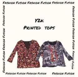 (FF-768) y2k Printed Mesh and Mix Tops