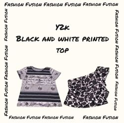(FF-762) y2k Printed Black and White Tops