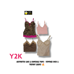 🔥 Y2K Aesthetic Lace & Camisole Tops – Vintage Ch..