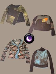 Y2k Grunge Bronze Mesh Tops à manches longues (M-6..