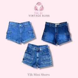 Y2K Low-Waist Micro Denim Cargo  Shorts – 2000s Ba..
