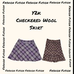 (FF-817) Y2k Checkered Wool Skirt