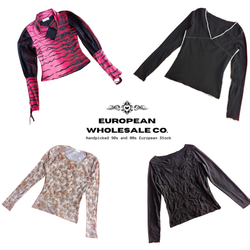 90s European Romcom Long Sleeve Mesh Tops(EWC80)