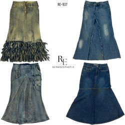 Y2K Einzigartige Britney Ära Denim Maxi-Röcke (RE-..