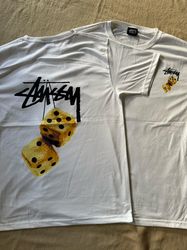 Stussy Rework Style Yellow Fuzzy Dice White Tees 2..