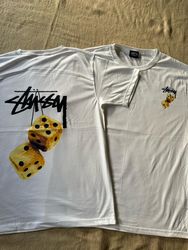 Stussy rework style yellow fuzzy dice white tees 2..