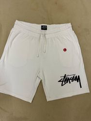 Shorts de moletom brancos estilo refeito Stussy 20..