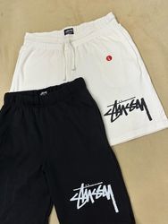 Stussy rework style fleece shorts black and white ..