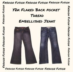 (FF-845)Y2k Flared Back pocket Thread embellish je..